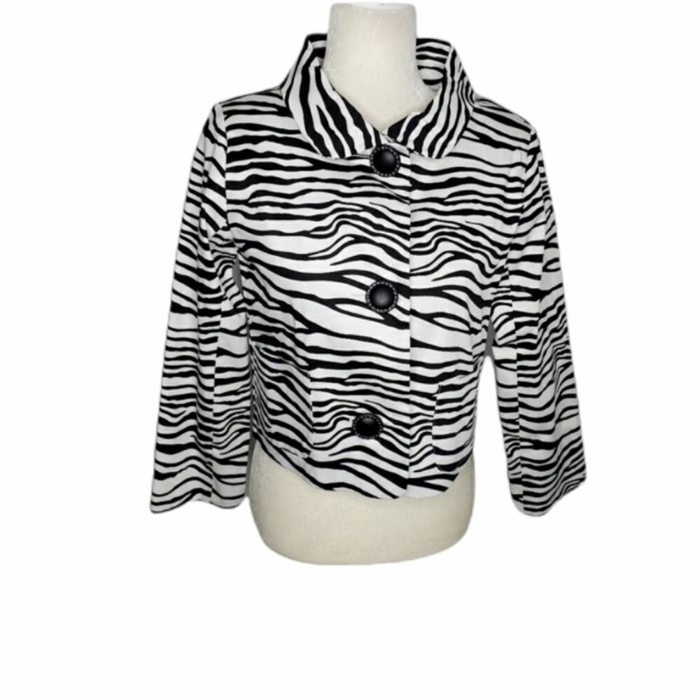 NEW VINTAGE 90s Painted Pony zebra‎ print button up crop jacket XS